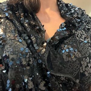 Black lace and sequence shawl 22 inches X 61 inches